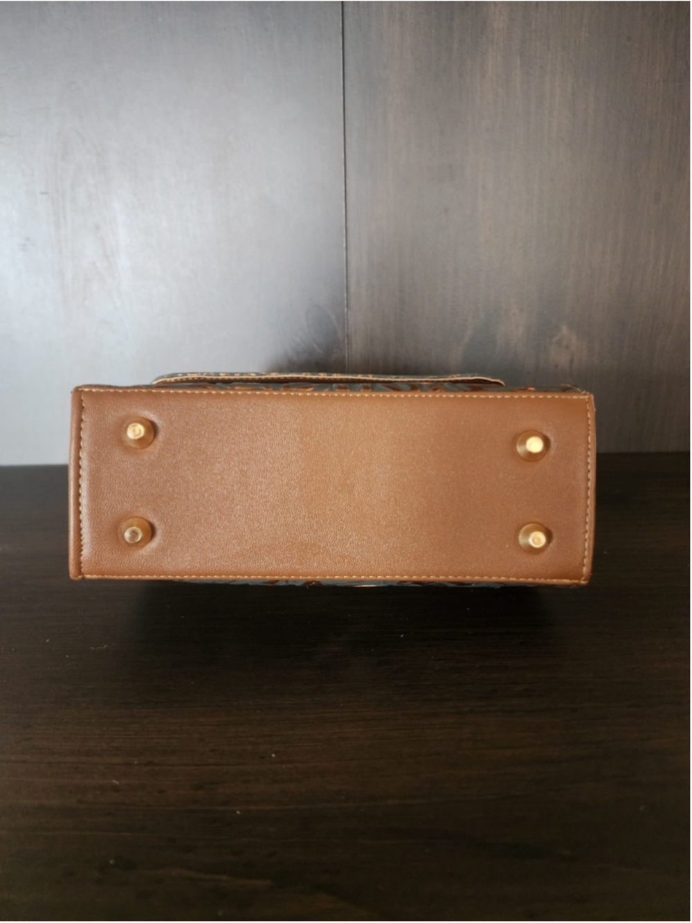 Grayish Navy Blue GOLD Sunflower Embossed Tooled Artisan Leather Crossbody Purse - Picture 9 of 16